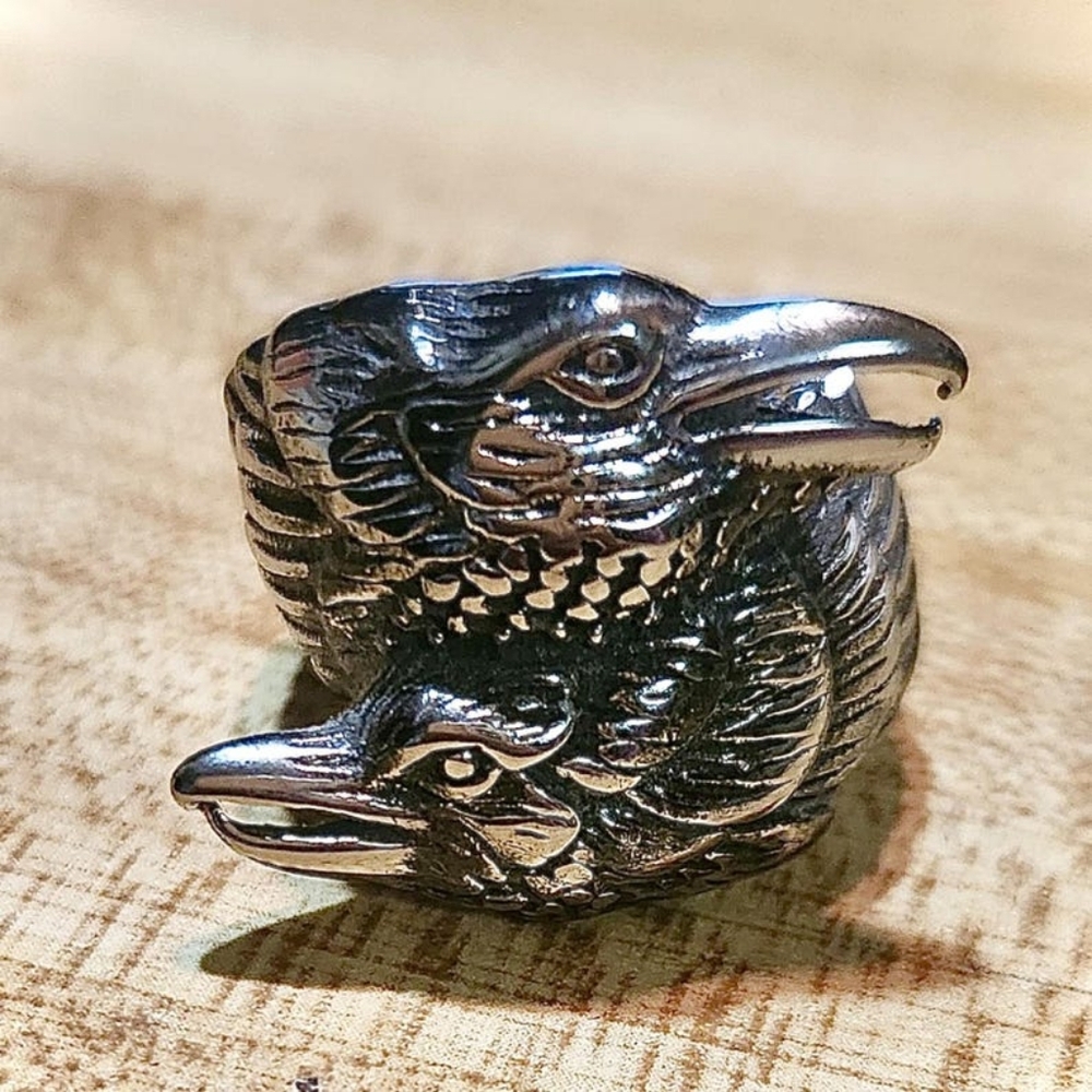 Viking Raven Ring Hugin and Munin Odin's Raven Ring Viking Twin  Stainless Steel - Picture 2 of 10